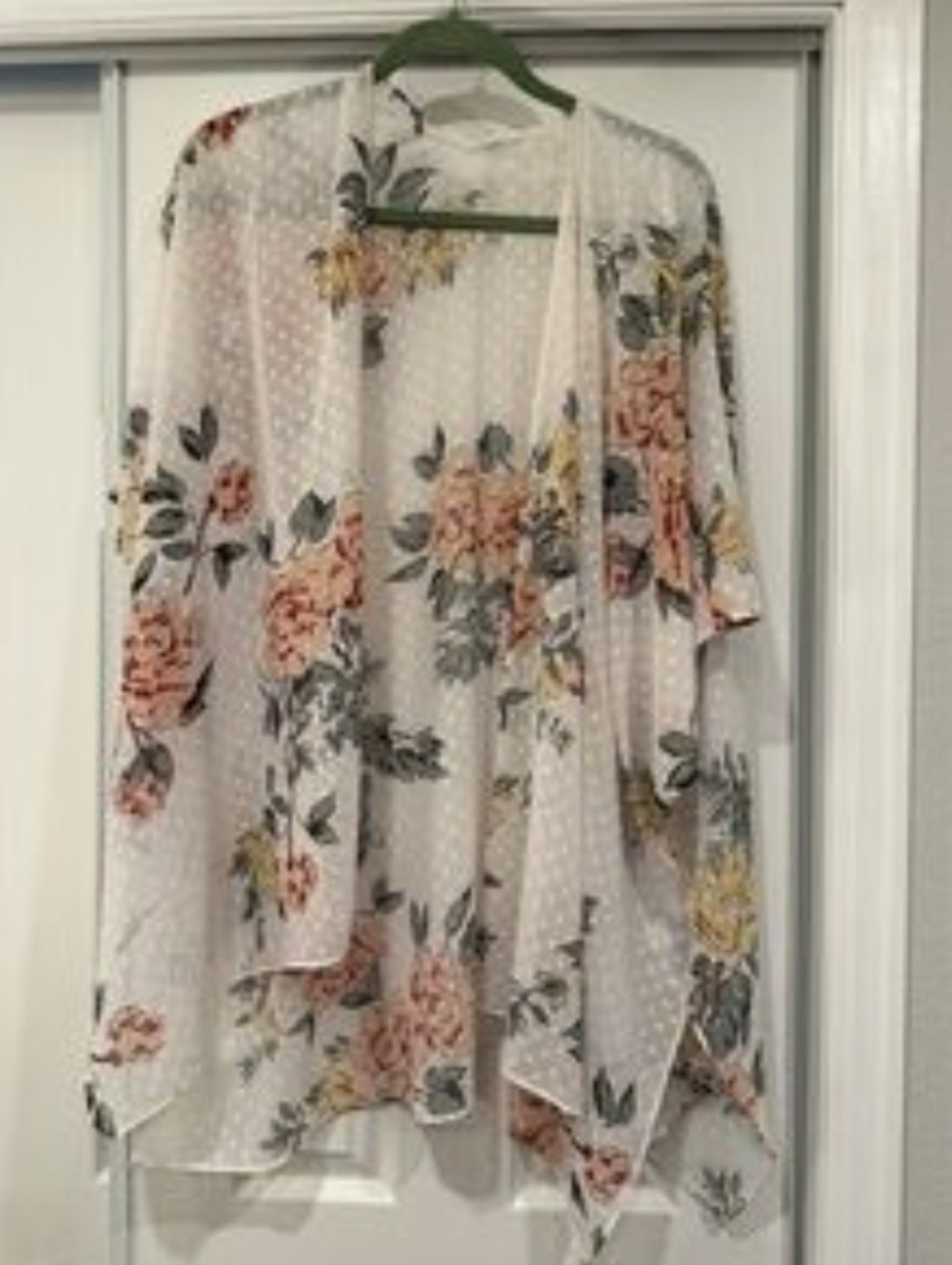 Maurices - Sheer White Floral Swiss Dot Kimono